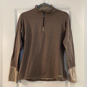 The North Face Quarter Zip Pullover Sweater Vaporwick Brown tan Sz M - Like New
